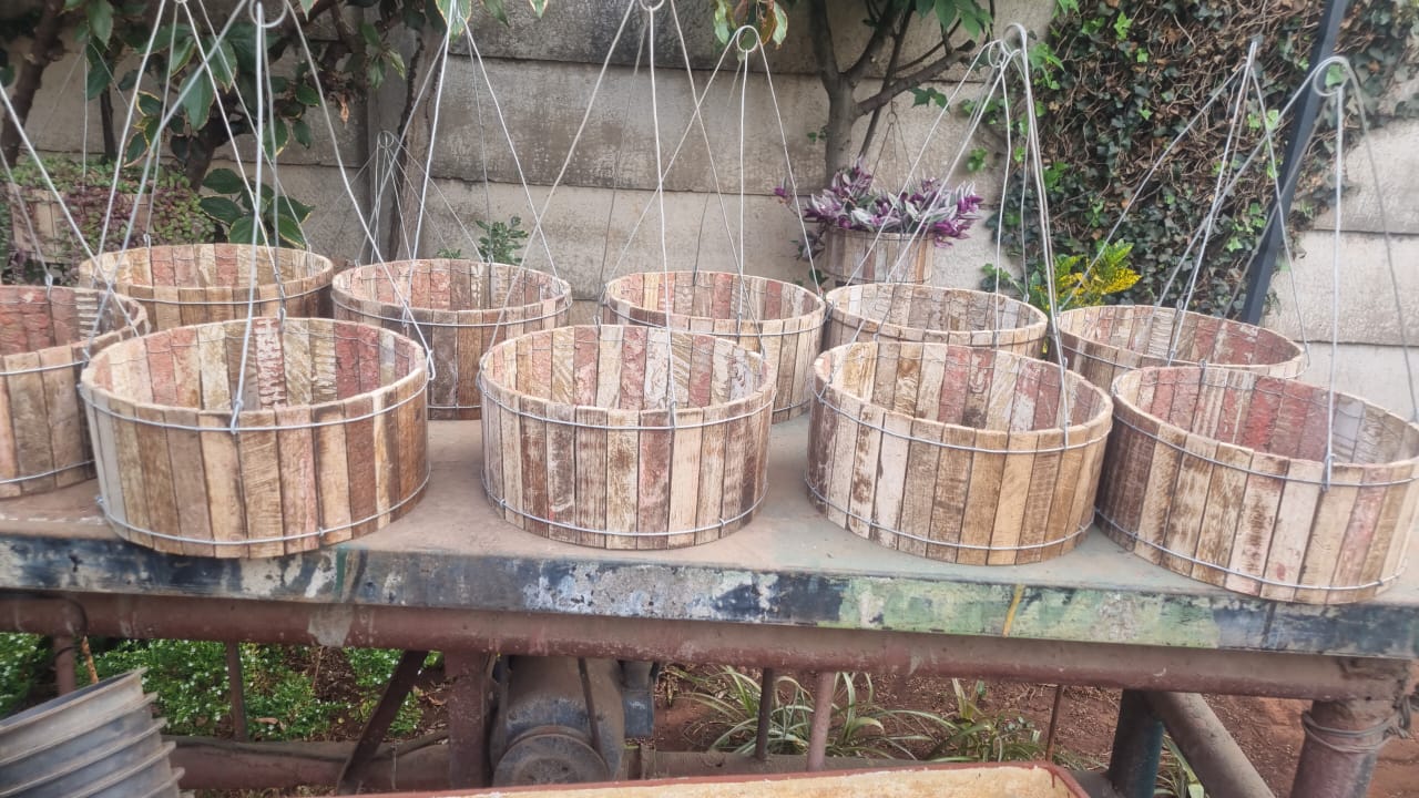 Various Empty Hanging Baskets